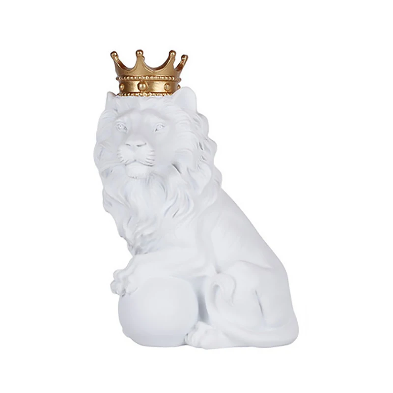 

Animal Statues For Home Decor Sculpture For Decoration Living Room Desk Table Ornaments Home Modern White Cute Lion Crown Ball
