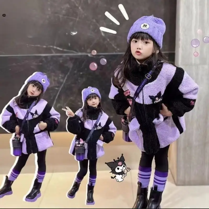 

Sanrio Kuromi Anime Children Autumn Winter Thickened Coats for Girl Cartoon Cute Comfortable Cotton Clothe Casual Coats Warm Top