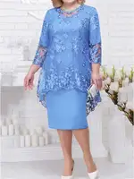 2026 Women Dress O-neck Midi Loose Dress S-8XL Lady Evening Lace Mesh Sexy Elegant Dress Female Clothing Summer Autumn 1