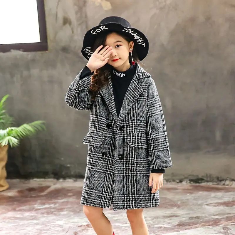 2023 Girls Coat Fashion Plaid Wool Coat Girls Double-breasted Kids  Outerwear Autumn Thick Winter Clothes Girls 6 8 10 12 14Yrs - AliExpress