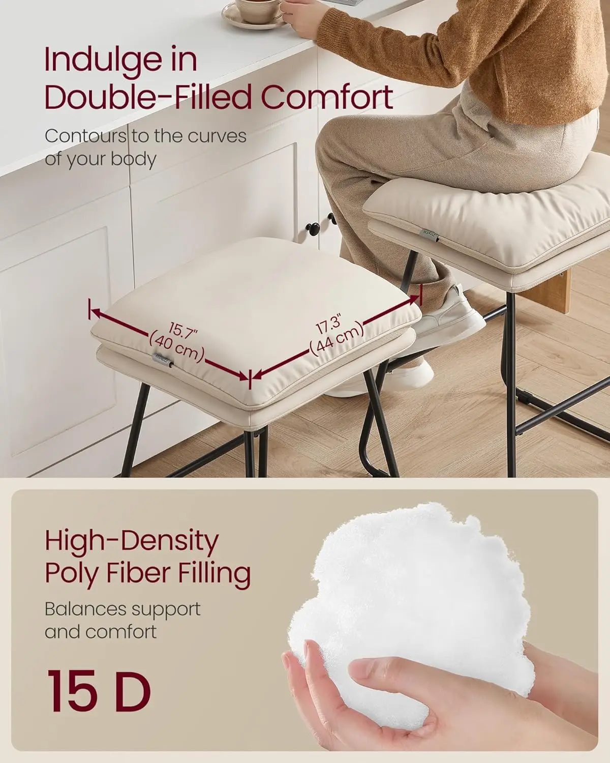 Stools Set of 4, Counter Height Stools, Leather Counter Stools Barstools with Soft Cushion 25.6 Inches Bar Height Bar