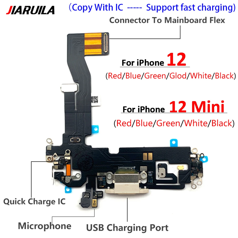 

NEW Tested USB Charging Port Socket Jack Microphone Dock Connector Board Flex Cable Repair Parts For IPhone 12 Mini / 12