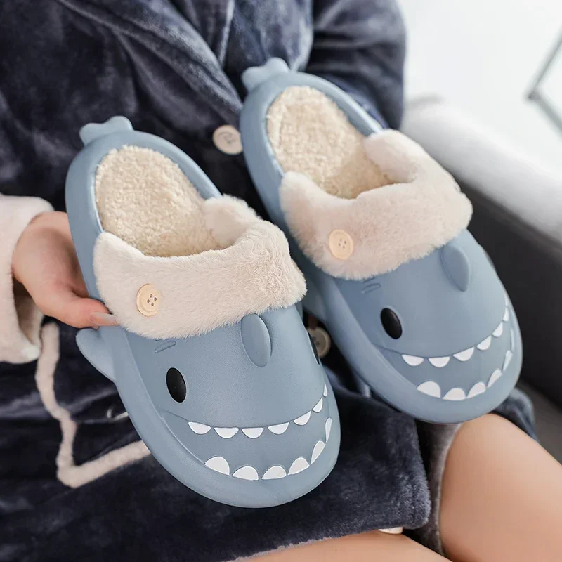 

Men Shark Shoes Women Slipper Winter Plush Cotton Shoes House Slides Plush Size Couple's Warm Indoor Shoes Shark Slipper for Men