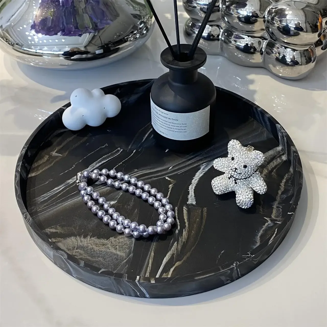 Round Bathroom Tray Decorative Dressing Table Tray Silicone Soap Rack Kitchen Countertop Storage Rack Coffee Table Decoration 2