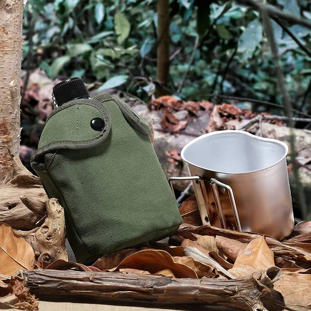 Outdoor Canteen Cookware Set Canteen Cup Portable Water Bottle with Grab Handle Cup for Outdoor Camping Hiking 3
