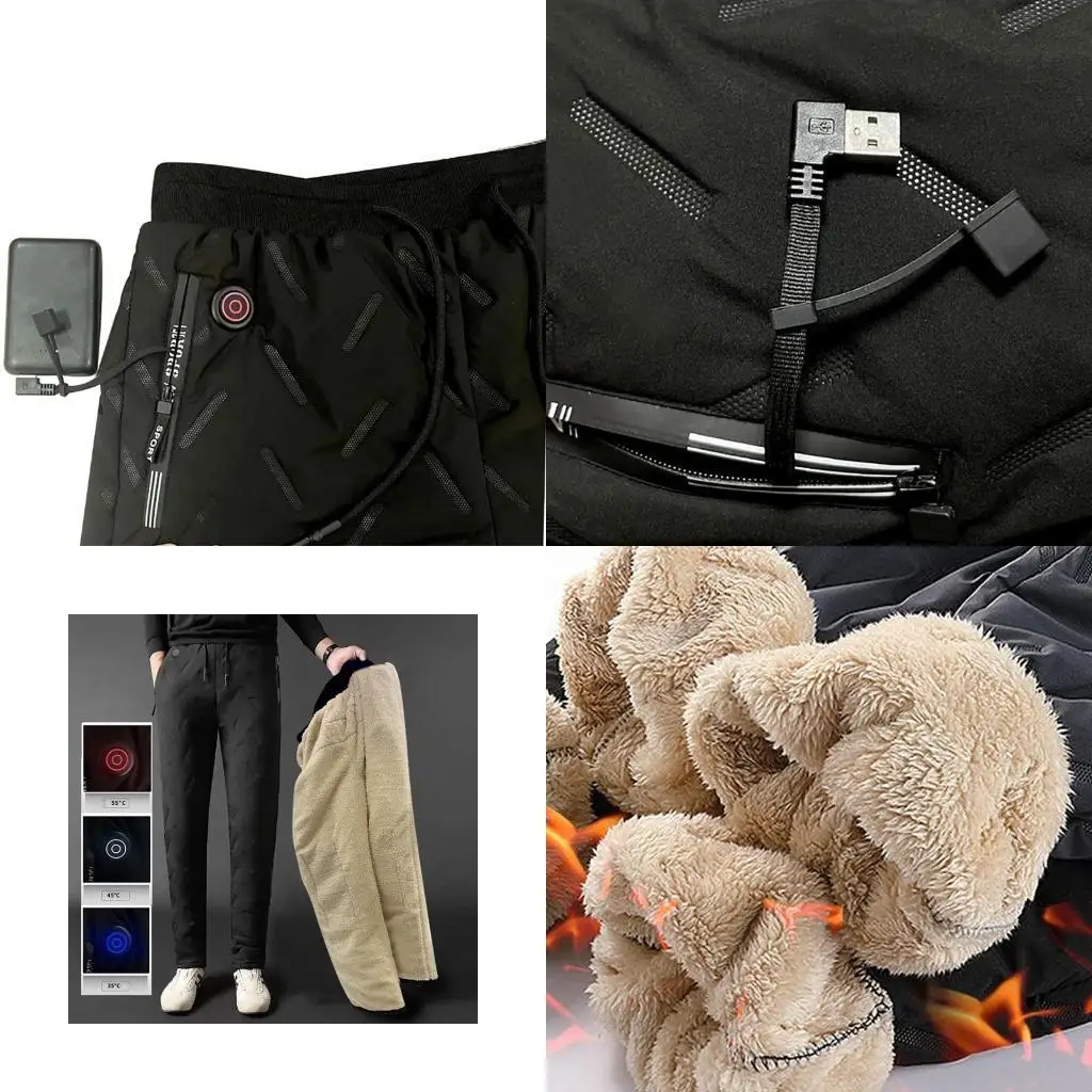 난방 바지, USB 전기 온수 바지 겨울 따뜻한 야외 스노우 스키 낚시 바지 남성 여성, 10 난방 영역