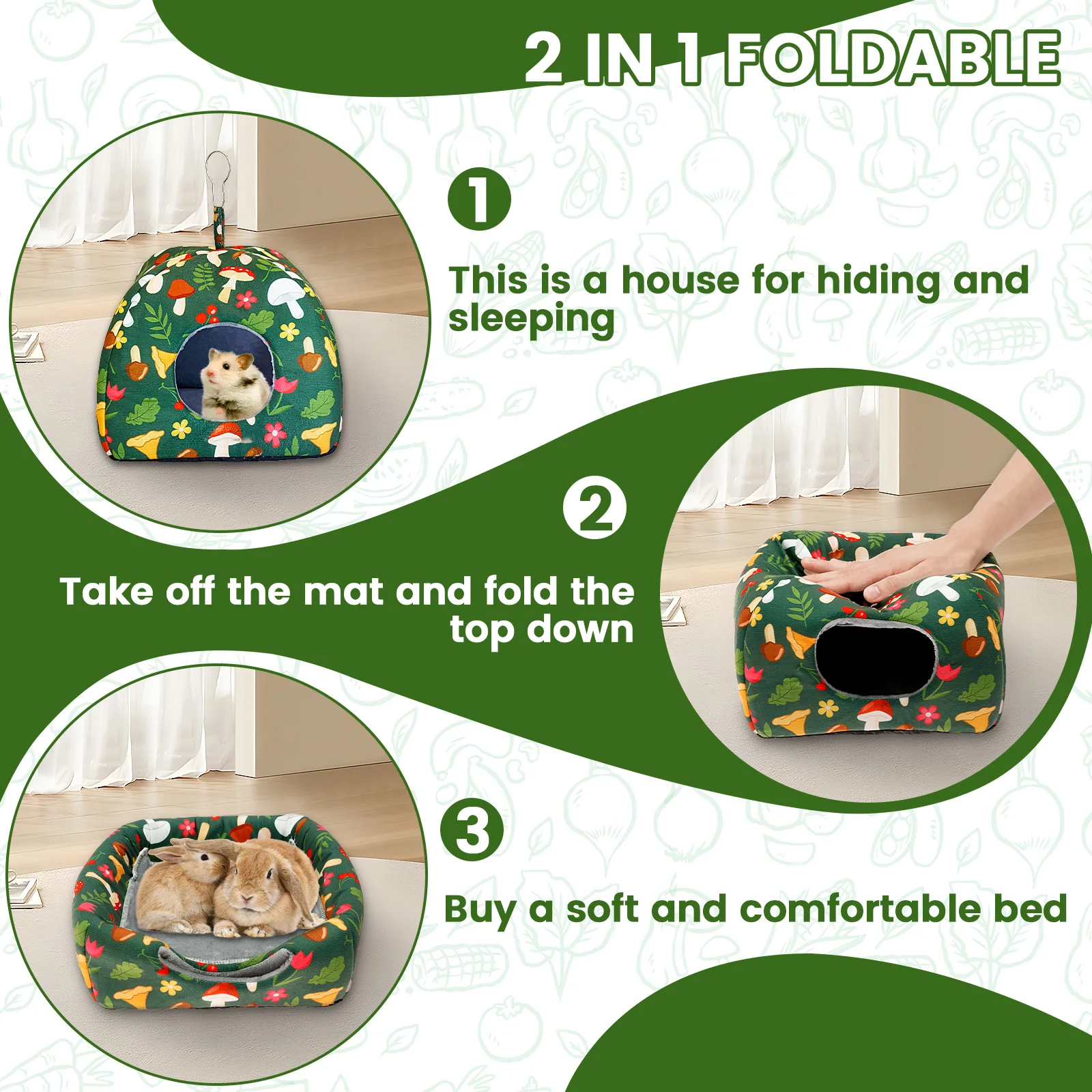2Pcs Guinea Pig House Polyester Cute Cartoon Rabbit Squirrel Mini Cage Small Animal Toy Pet Sleeping Bed Hamster Tunnel Soft Mat