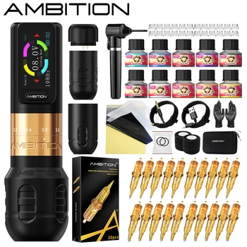 Ambition Seher Tattoo Set Corsa regolabile da 2,2-4,2 mm Touch Screen Batteria wireless 2400 mAh Kit macchinetta per tatuaggi per body artisti