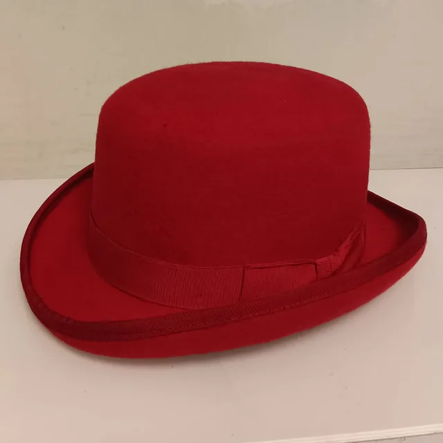 Willy Wonka Hat GEMVIE Felt Black Red Derby Bowler Hat For Men