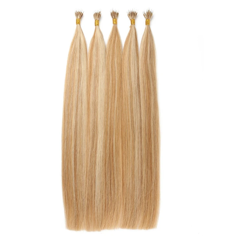 Ombre Straight Nano Ring Links Human Hair Extensions 100 Pieces For Women 12inch-30inch #613 #27 Remy European Micro Beads Hair