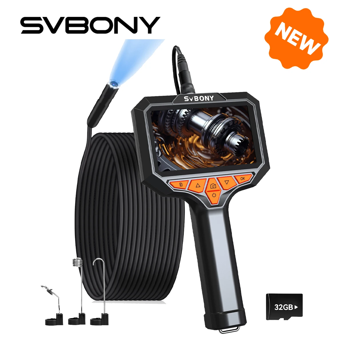 SVBONY SM501 Industrial Endoscope 4.3-inch IPS Display Screen Borescope Semi-rigid cable Pipeline Mechanical Inspection mini endoscope camera