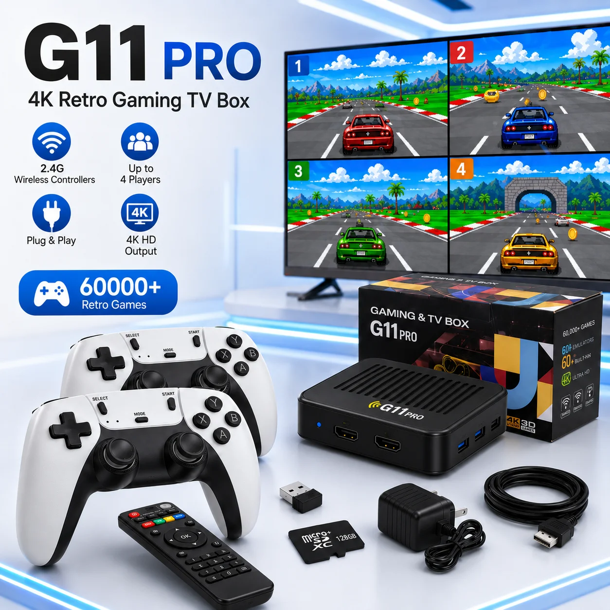 Console di Gioco Portatile 4K HD con Controller Wireless 2.4G, 64GB/128GB, 60000+ Giochi Retro, Sistema Dual - immagine 3