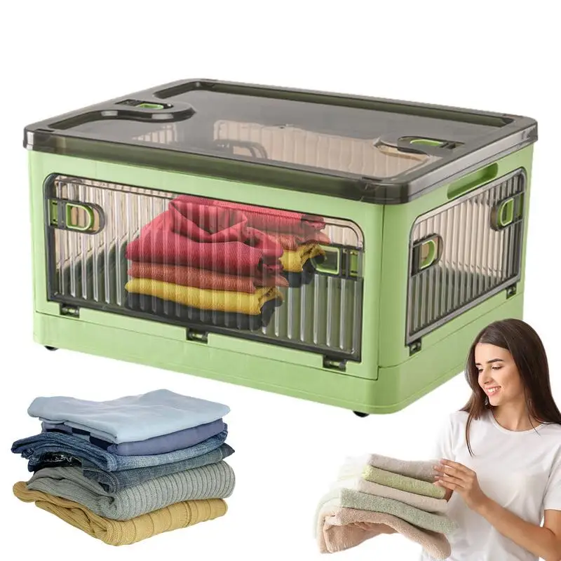 

Collapsible Storage Bins With Lids Transparent Organizer With Removable Wheels Home Organizing Bins With Strong Load-Bearing