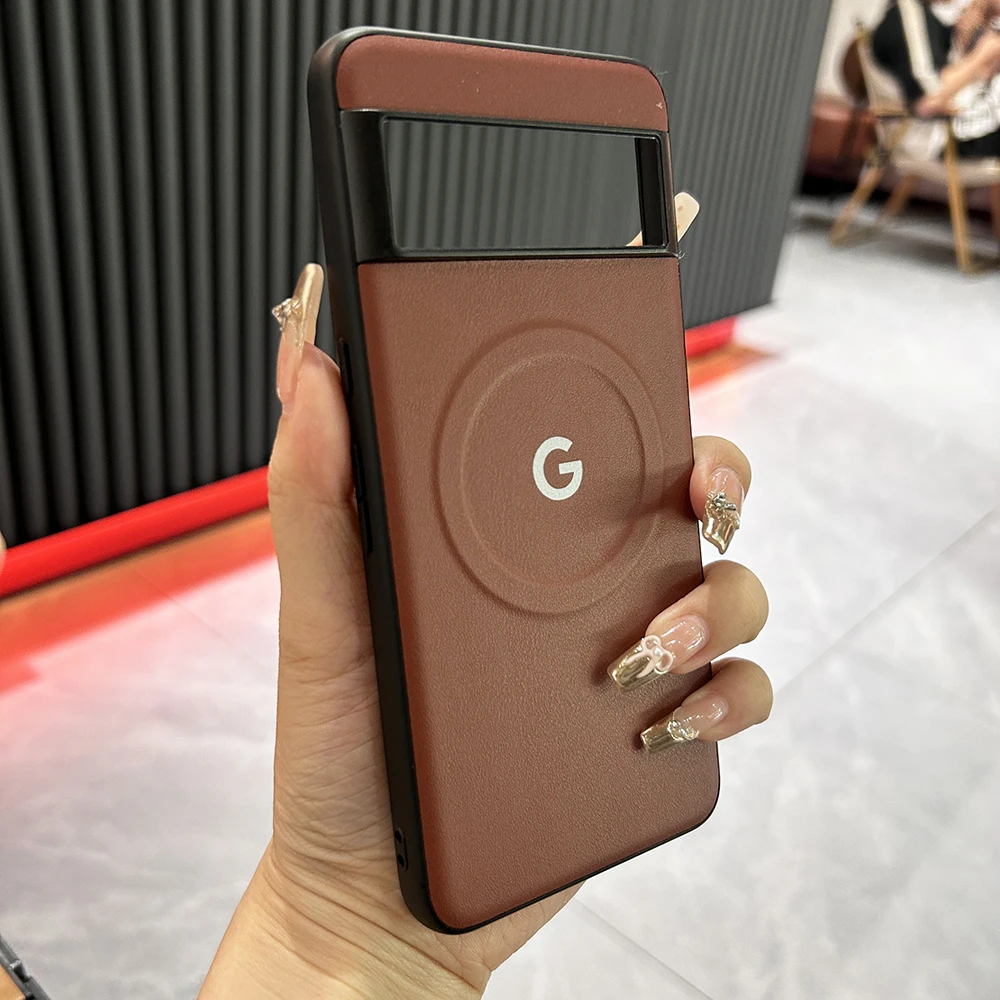 Leather Soft PU Back Cover with Magnetic Wireless Charging Feature