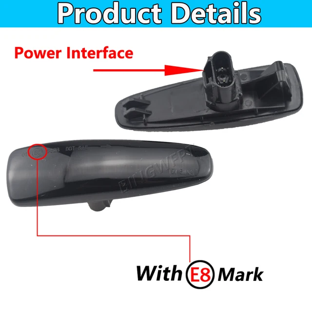 2X Dynamic LED Side Marker Turn Signal Repeater Flowing Flash Light Fit For Mitsubishi Lancer Evolution X Outlander Mirage 3