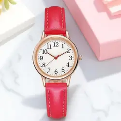 Elegant Women's Quartz Watch with Simple Dial and PU Leather Strap (Red)