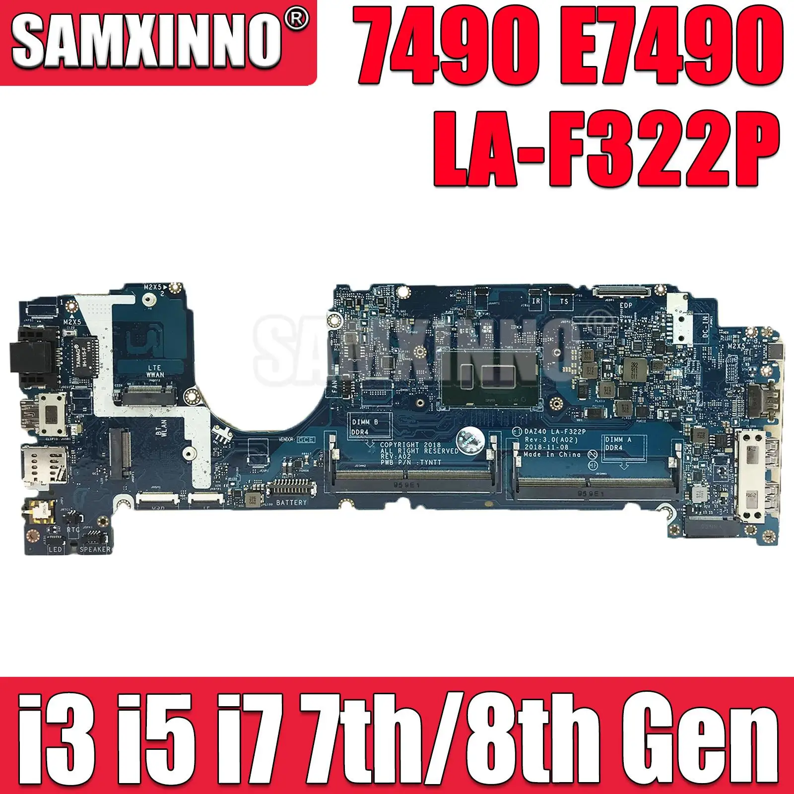 

For DELL Latitude 7490 E7490 Laptop Motherboard DAZ40 LA-F322P With i3 i5 i7 7th/8th Gen CPU CN-02YNVK 0KGYDF 0CWDR5 0PXMYG