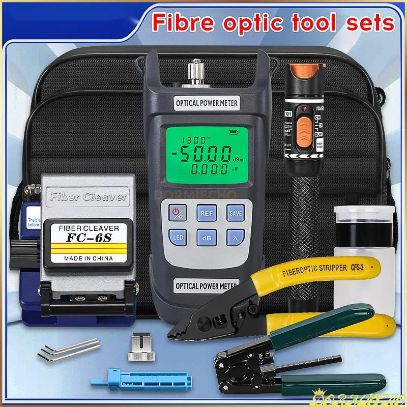 

Free Shipping FTTH Fiber Optic Tool Kit With -50~+26dBm Optical Power Meter Visual Fault Locator 10mw FC-6S Fiber Cleaver