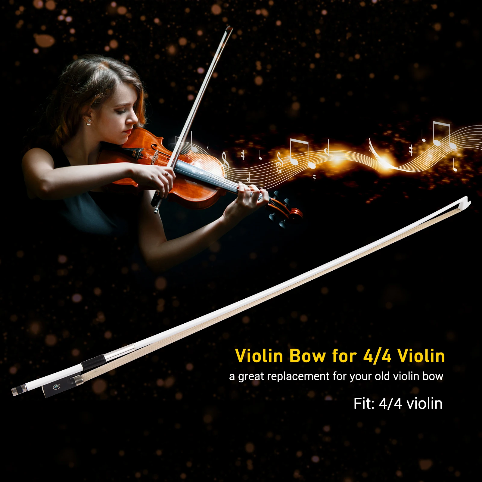 

4/4 Violin Fiddle Bow Carbon Fiber Round Stick Ebony Frog White Horsehair Well Balanced Violin Bow