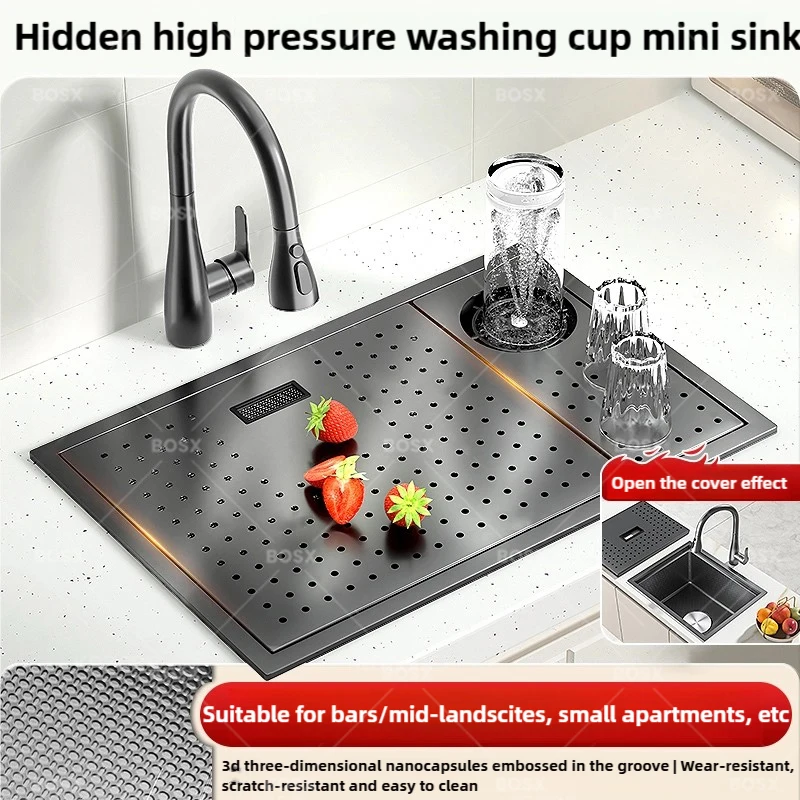 Stainless Steel Kitchen Sink Small Single Solt Mini Cup Washers Hidden Apartment Balcony Bar Multifunctional Basin