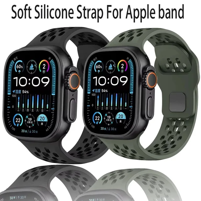 Bracelet en Silicone pour Apple Watch Ultra 3/2/1 49mm 11 10 46mm 42mm, confortable et respirant pour IWatch 9 8 7 6 5 4 SE3 45mm 44mm 41mm 1