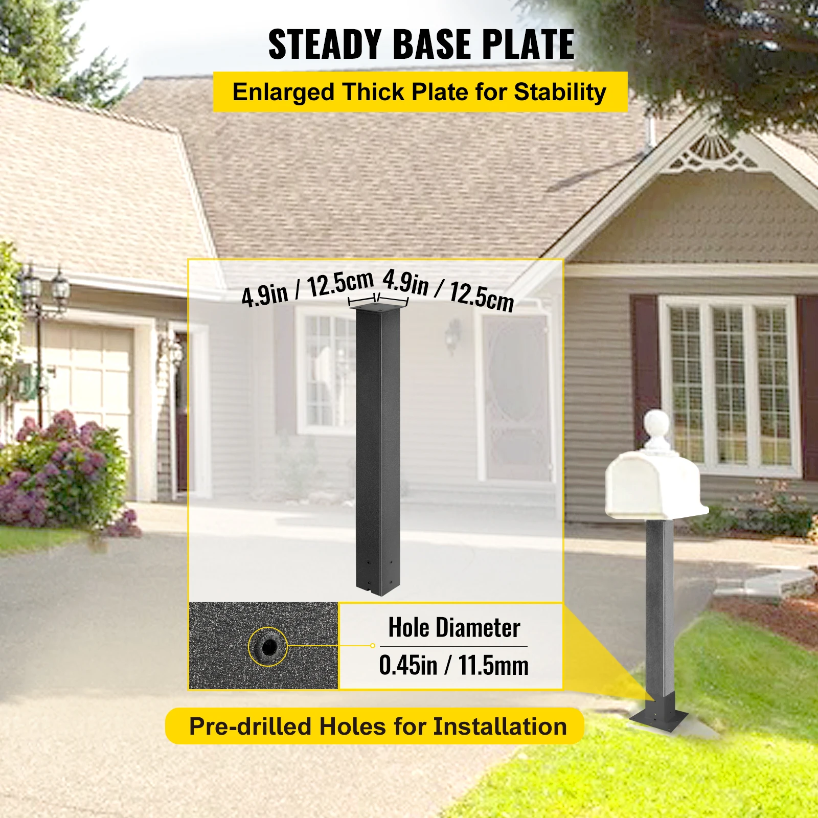 VEVOR 27"/43" Solid Mailbox Post Stand Steel Letter Box Post Granite Powder-Coated Steel With Drain Hole Outdoor For Roadside