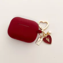 

Vintage Roses Pearl Keychain Wine Red cute silicone Case For Apple Airpods 2 1 For Air pods Pro Wireless Earphone soft Cover Box
