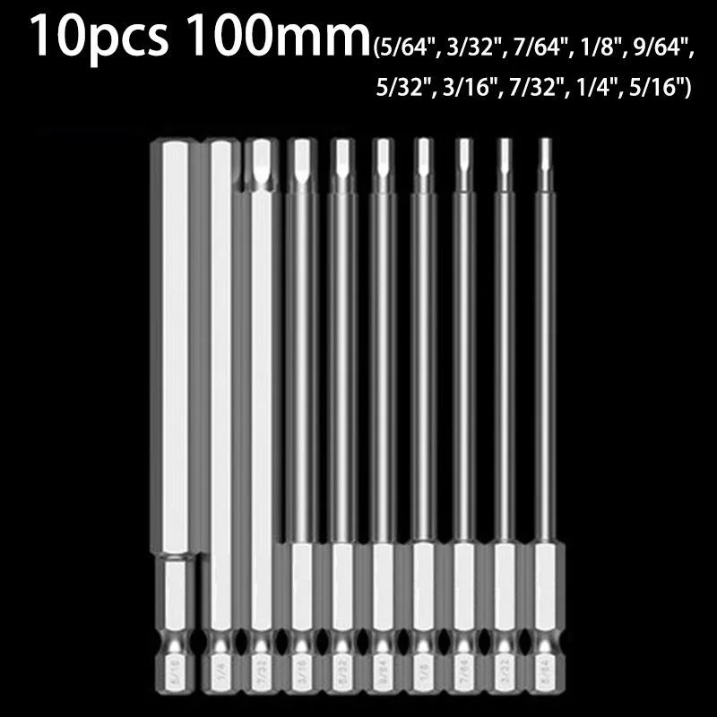 Hex Head Allen Wrench Drill Bits 50mm 100mm Metric SAE Hex Bit Set Magnetic Allen Screwdriver Bit