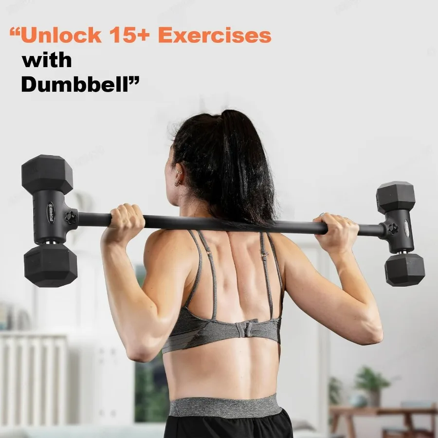 Dumbbell to Barbell Converter, Transform Dumbbells to Barbell Bar, Dumbbell Barbell Converter for Home Gym, Adjustable to 200 lb