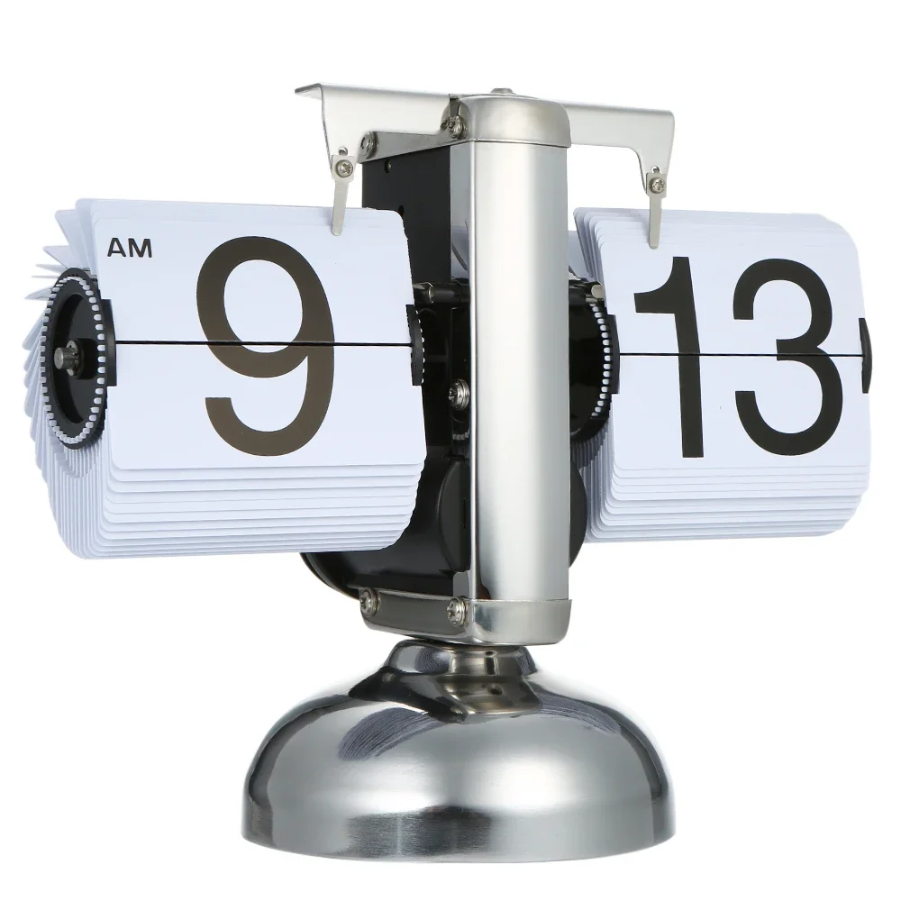 

Small Scale Table Clock Retro Flip Over Clock Stainless Steel Flip Internal Gear Operated Quartz Clock Black/White