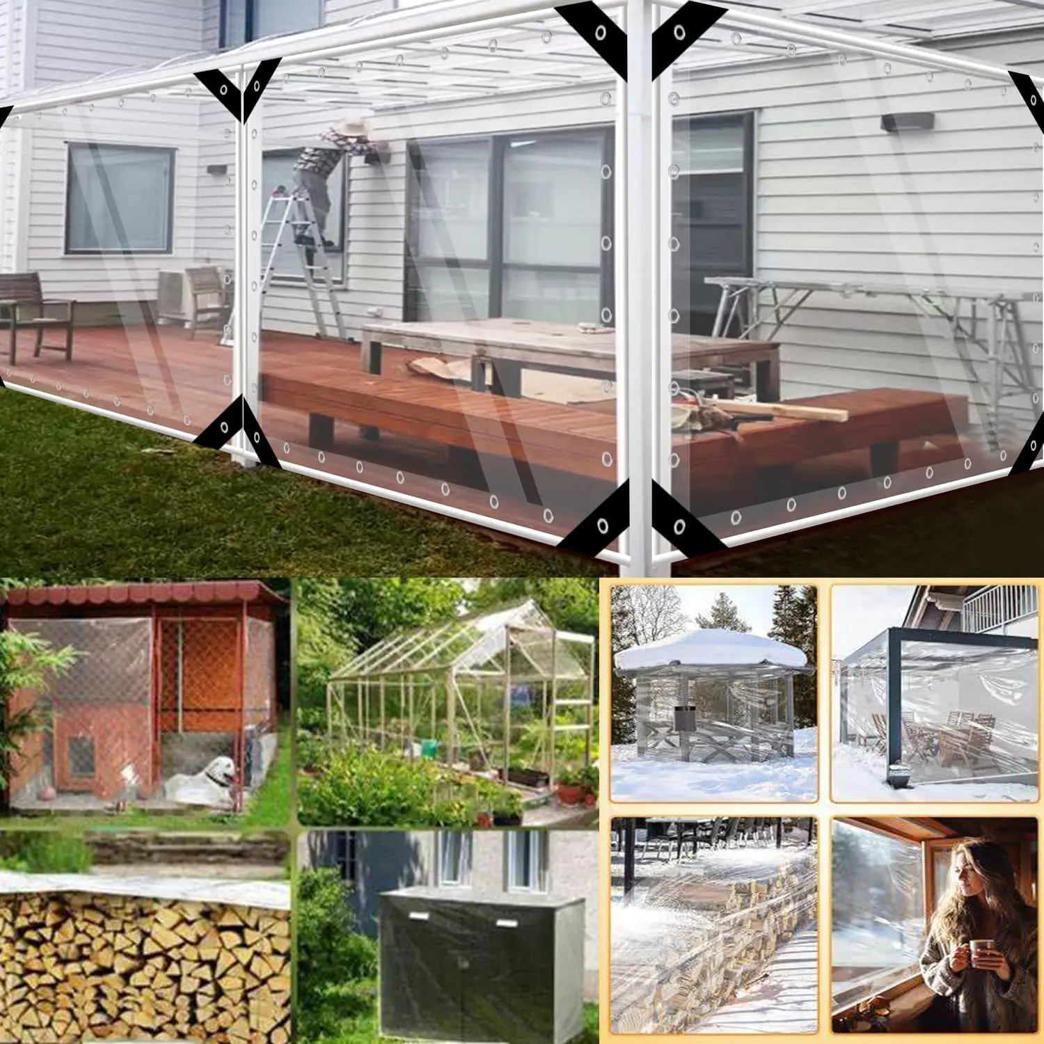 PVC Tarpaulin Heavy Duty Clear Transparent Durable Waterproof Dustproof Windproof Grommets Ropes Patio pvc tarpaulin heavy duty tarpaulin