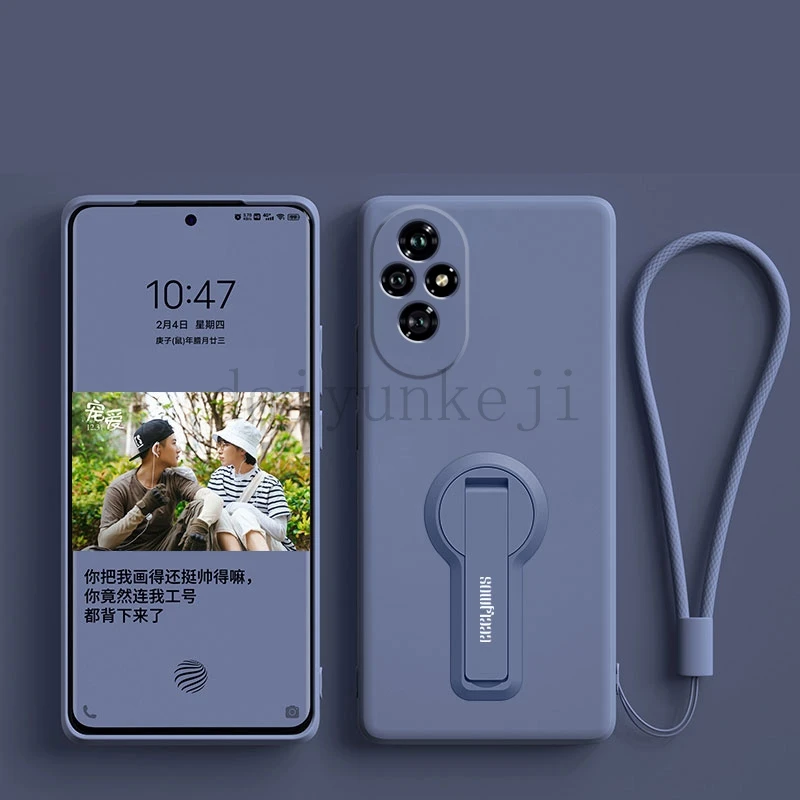 Liquid Silicone Protective Phone Case with Holder & Lanyard - Durable Back Cover