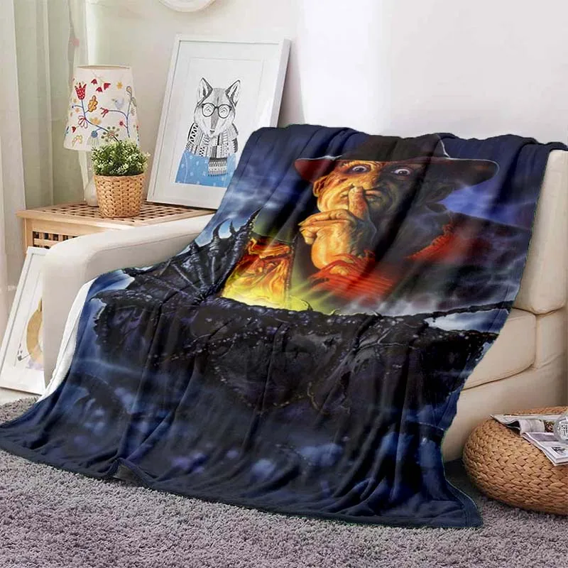 

Horror movie pattern blanket star art flannel thin blanket portable home travel office lunch break blanket picnic