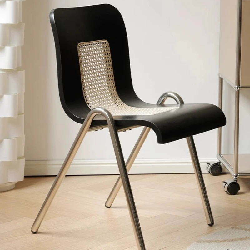 

Скандинавский обеденный стул из нержавеющей стали для гостиной простой креативный ротанговый ретро стул с спинкой Silla Comedor домашняя мебель WKDC