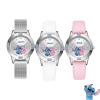 Montres Disney Stitch pour filles, montre à Quartz en diamant pour femmes, montres-bracelets en cuir de dessin animé Stich, mode, ceinture en acier, cadeau 3