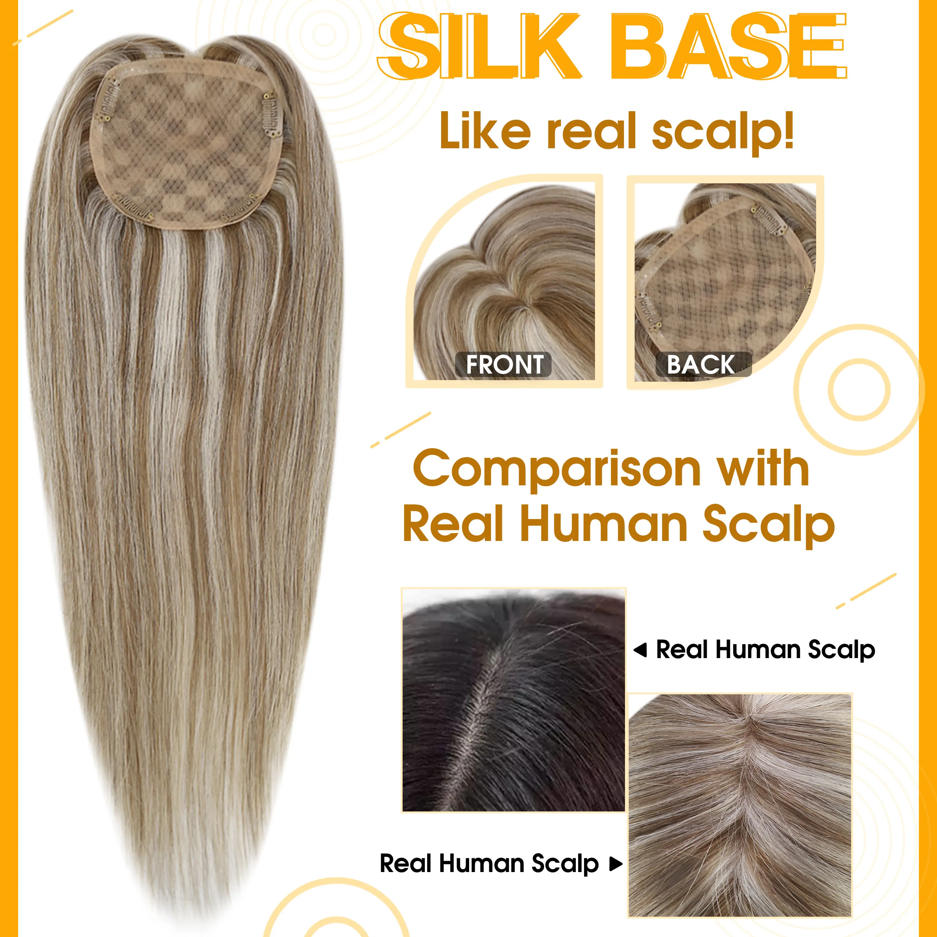 Full Shine Hair Topper Ombre 3*5inch Machine Remy Hair Piece With Clips 150% Density Human Mono Base For Woman