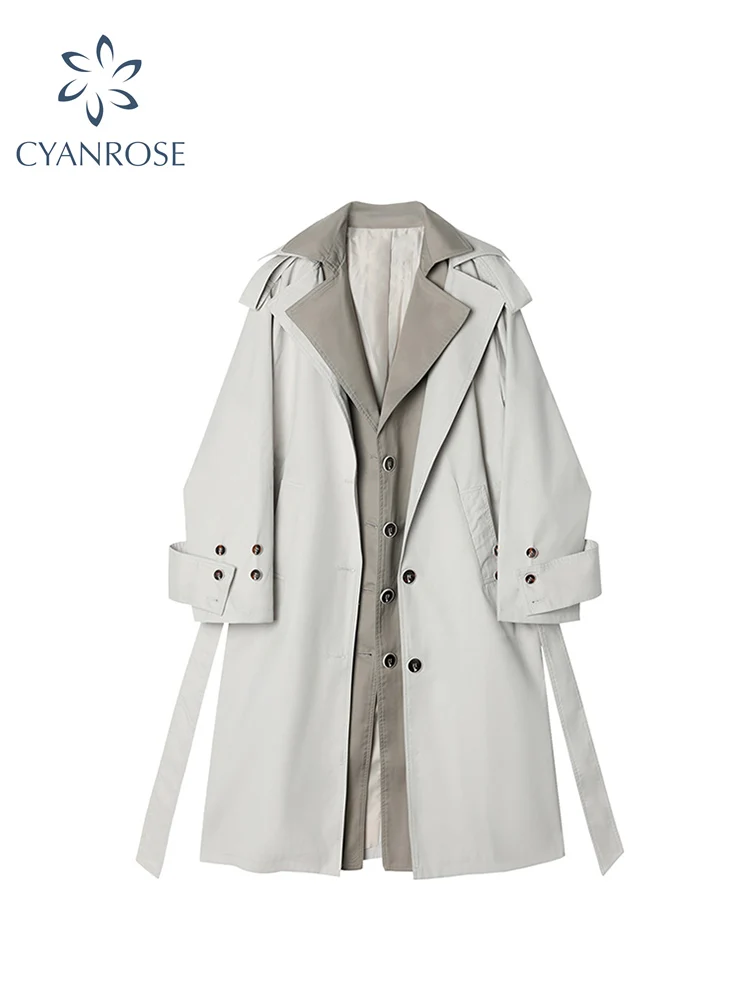 

2022 Fashion Korean Oversized Women's Windbreaker Single-Breasted Long Trench Coat With Belt Office Lady Spring Autumn Cloak