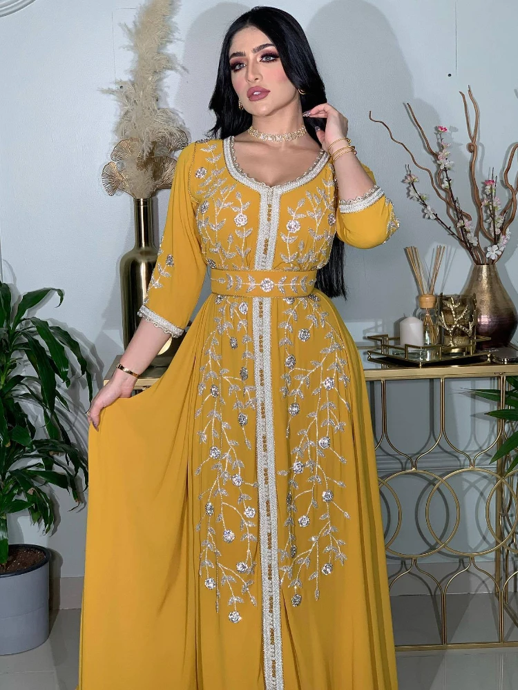 India Muslim Abaya Dress Dubai Women Evening Party Wedding Dresses Luxury Lace-up Turkey Diamond Abayas Morocco Kaftan African