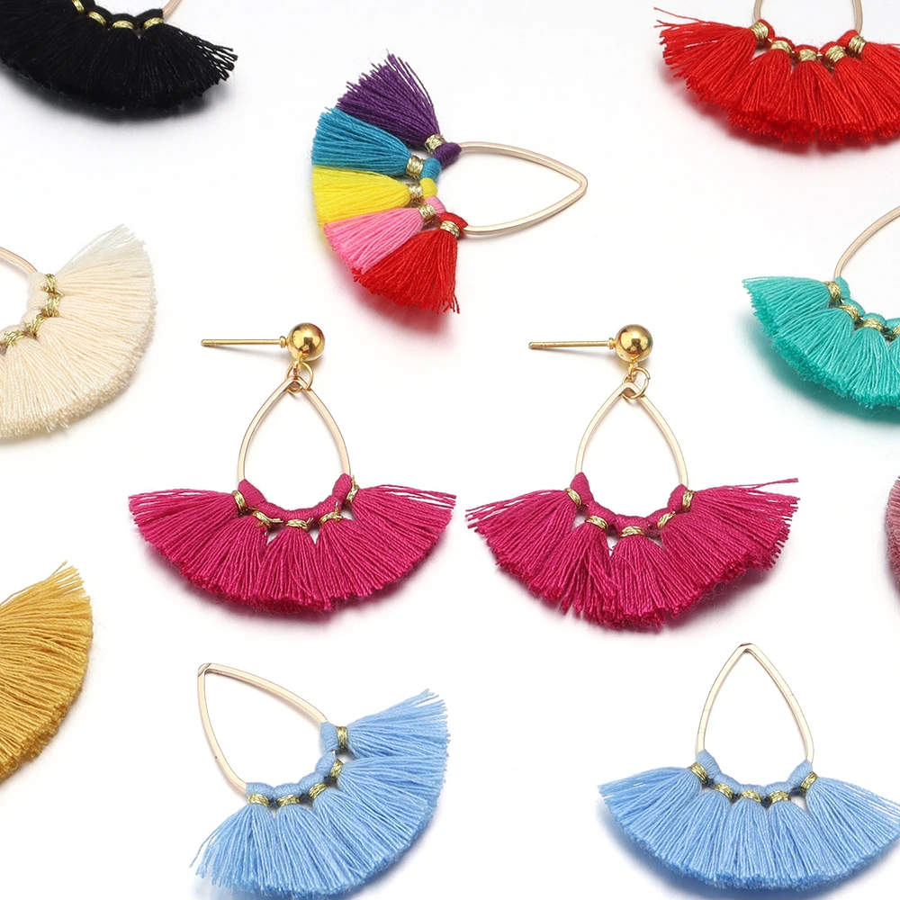 2pcs/lot Fan-shaped Tassel Pendant Colorful Water Droplet Tassel Earrings For DIY Jewelry Making Earrings Necklace Accessories