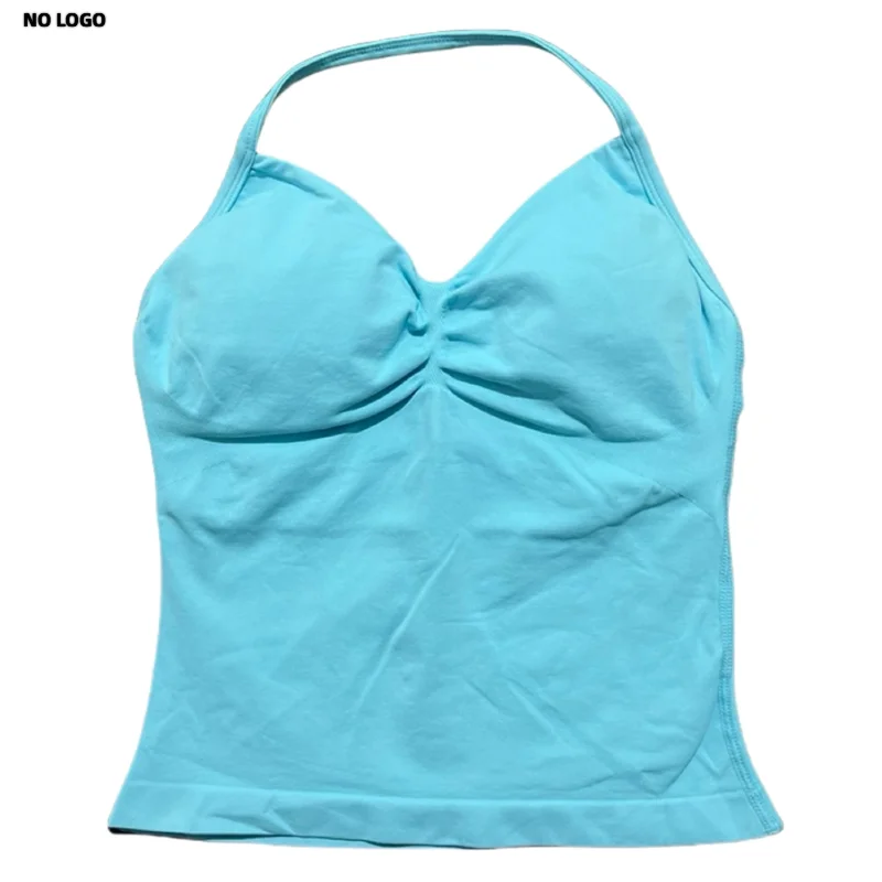 No Logo Women Longline Strappy Top Sports Yoga Vest Women's Fitness Tank Top Gym Beautiful Open Back Bra Running Workout Halter