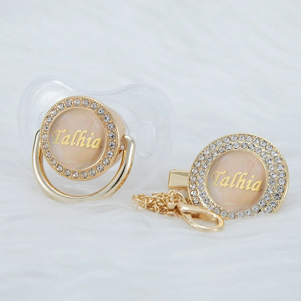 Silicone Pacifier MIYOCAR name transparent pearl bling pacifier and pacifier clip BPA free dummy bling unique gift baby shower pacifier holder