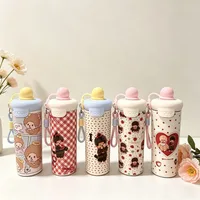 Nouvelle tasse flottante Kawaii 600 ml, style Mengqiqi, mignonne, portable, avec paille et cordon, pour filles, tasse à paille tendance, cadeau pour fille 2