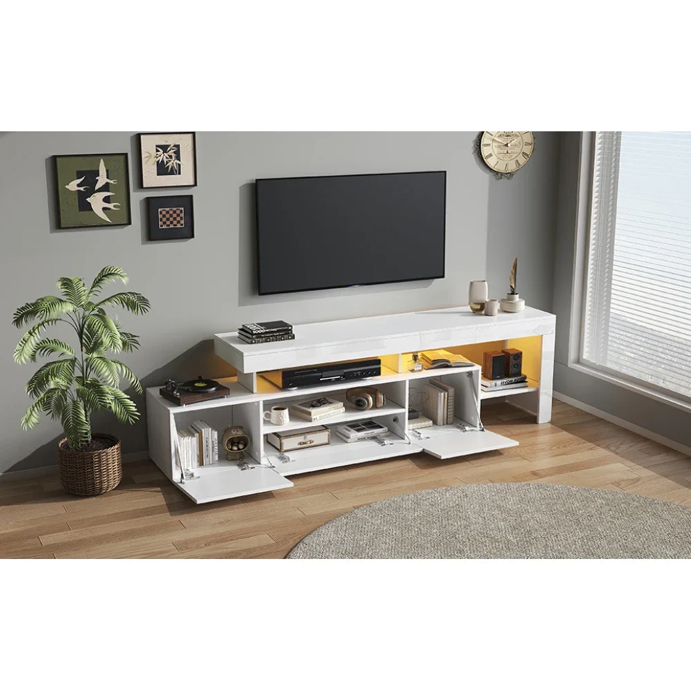 Moderner Hochglanz-LED-Lowboard-TV-Schrank – 192 x 37 x 53 cm, mit Schränken und Kommoden, passend für 85 Zoll, praktisches Wohnzimmer – Detail 6