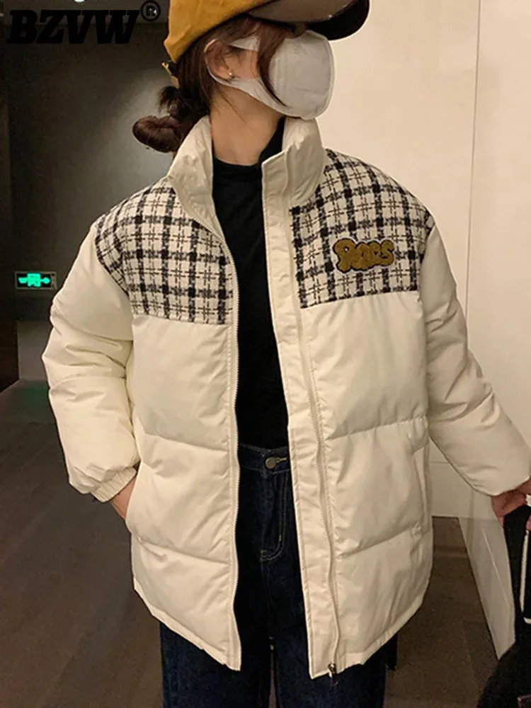

BZVW Checkered Short Down Cotton Jacket For Women 2023 Thick And Warm Winter Loose Fitting Casual Tops Coat Female 25X3633