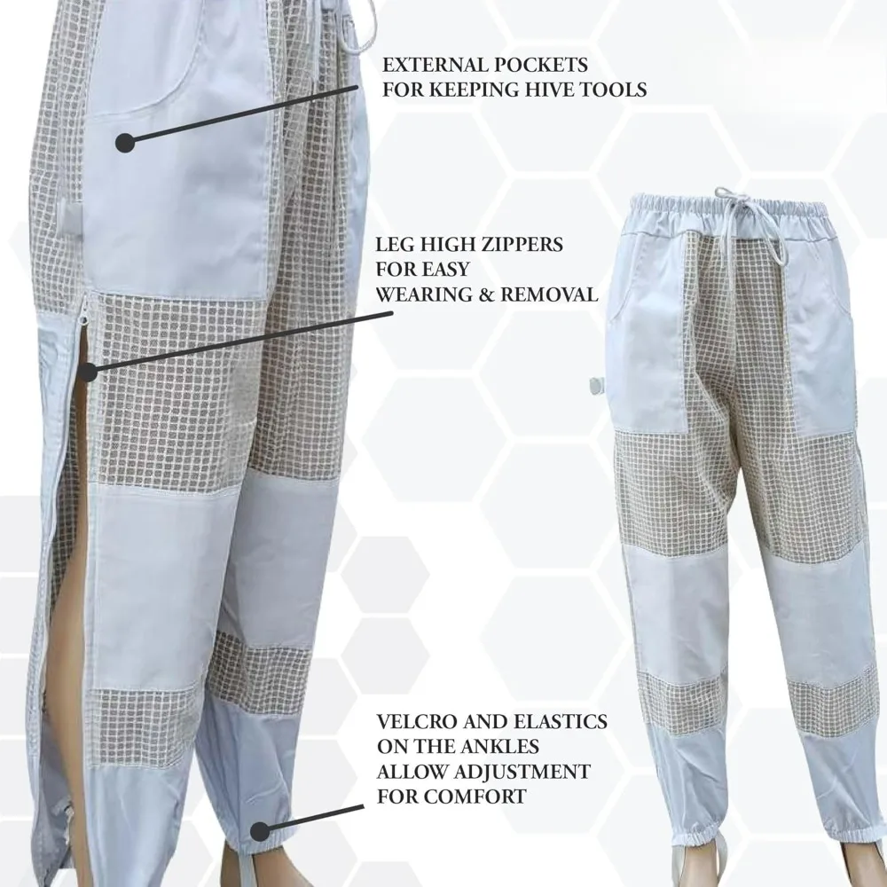 Beekeeping Suit Jacket, Pants/Trousers with 2 Veils Fencing Hood & Round Brim Hat, Ventilated 3 Layer Mesh Costume