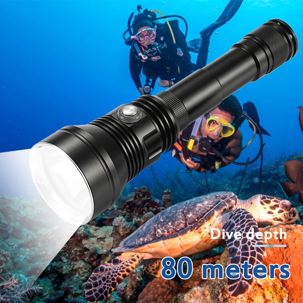 Asafee A33 80M Diving Flashlight LED Lamp Waterproof Scuba Torch