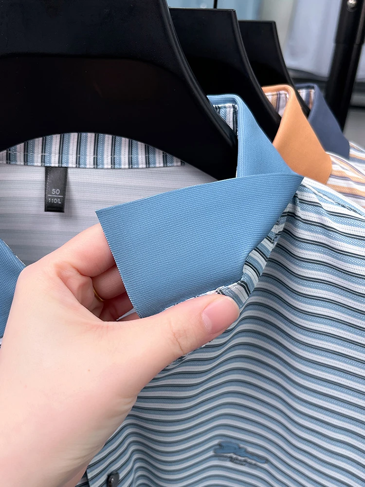 Fashion stripe color blocked men short sleeve polo shirt summer new trend brand embossed silky smooth breathable casual T-shirt 25 Sd3d2ea9cb50642ecb7ca375fd8667059H