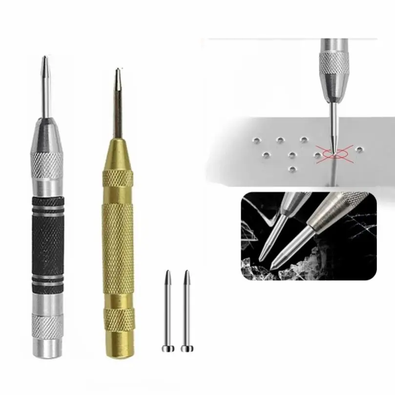 

5 inch Strong Spring Adjustable Impact Automatic Center Punch for Loaded Locator/ Dent Marker Hand Tools with 2 Spare Thimble