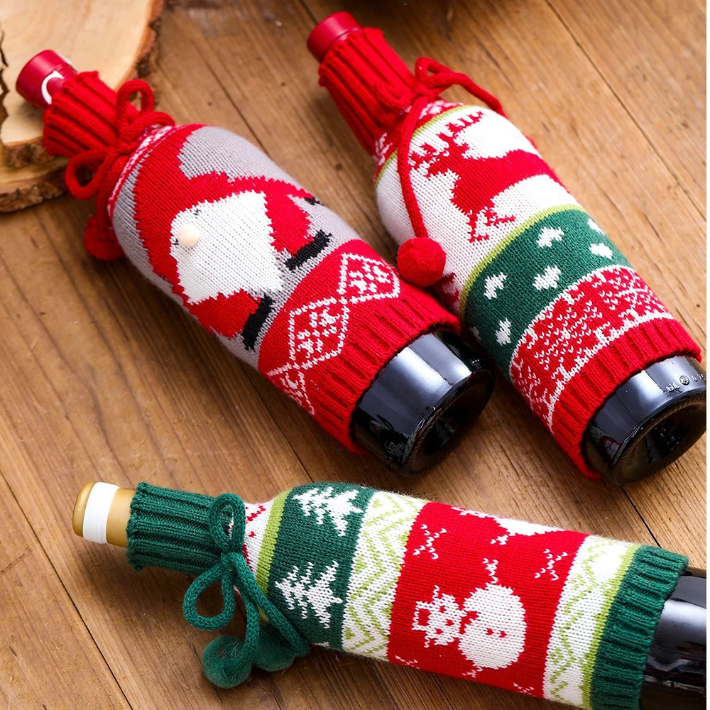 

2023 рождественские украшения, новый винный набор, вязаный Набор для творчества, бутылка для отеля, ресторана, дома украшение для винной бутылки