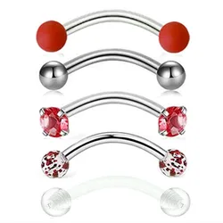 5-Piece Crystal Piercing Jewelry Set - Curved Barbells & Studs for Eyebrow, Rook, Tragus, Helix, and Cartilage (Red)